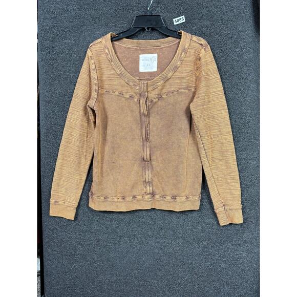 We The Free Sweaters - We The Free Sweater Womens Medium Brown Button Front Ribbed Lightweight Boho